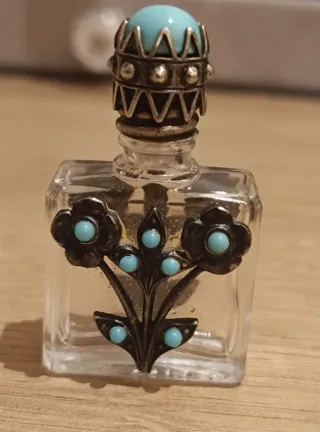 Botella Perfume Vintage Flores Turquesa