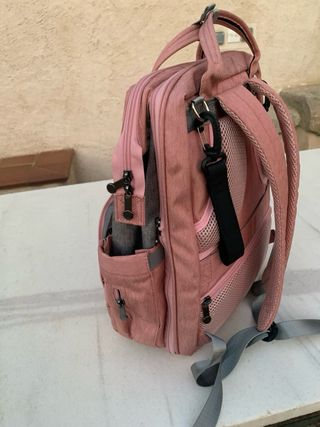 Mochila bebé Keimer gris y rosa
