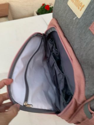Mochila bebé Keimer gris y rosa
