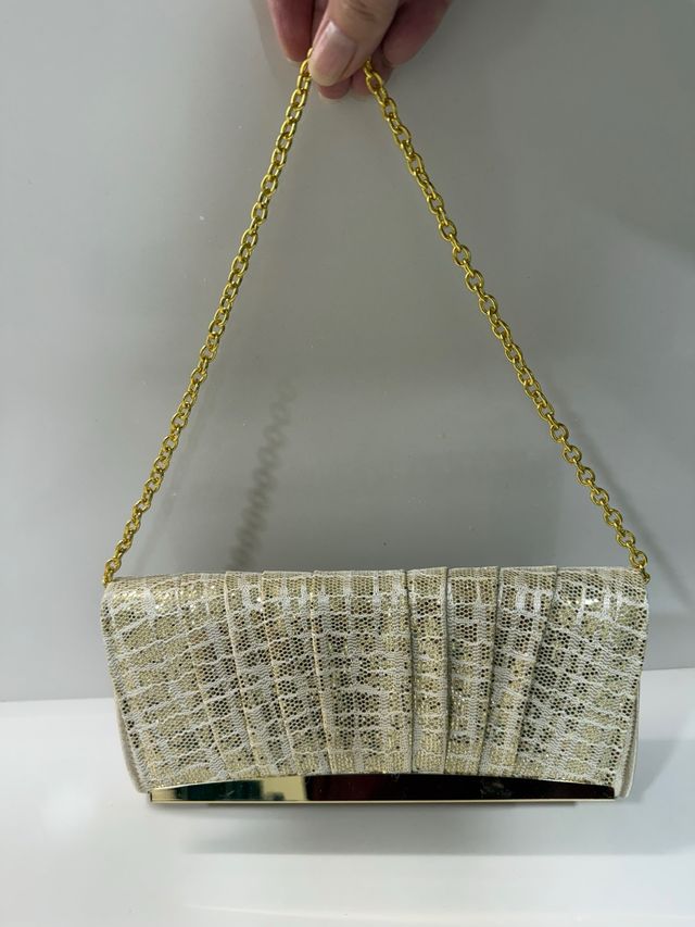 Bolso de fiesta dorado y blanco 22x12x4