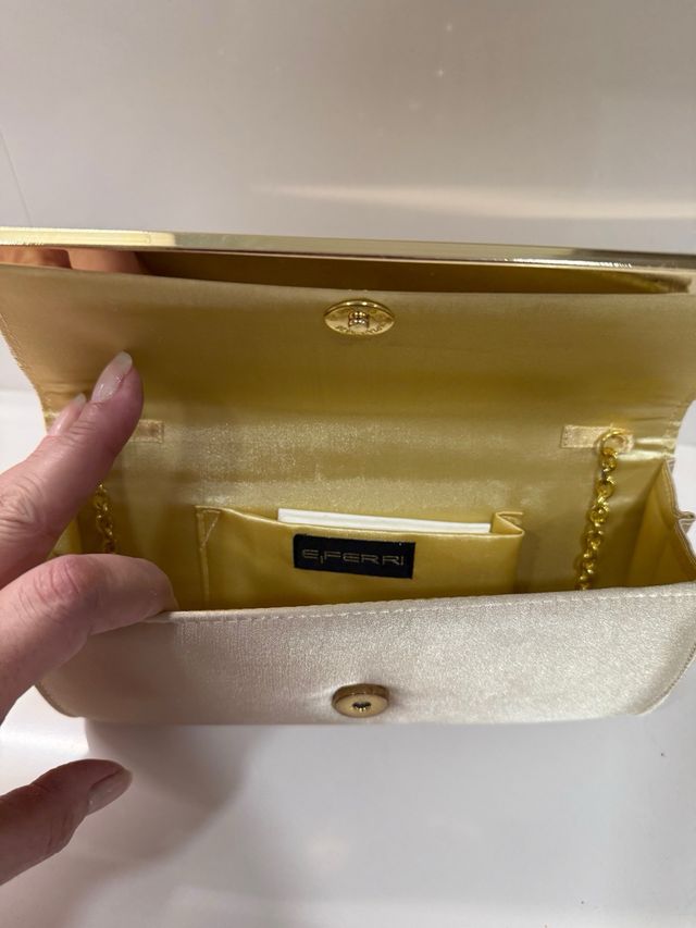 Bolso de fiesta dorado y blanco 22x12x4