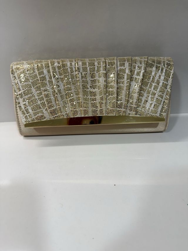 Bolso de fiesta dorado y blanco 22x12x4