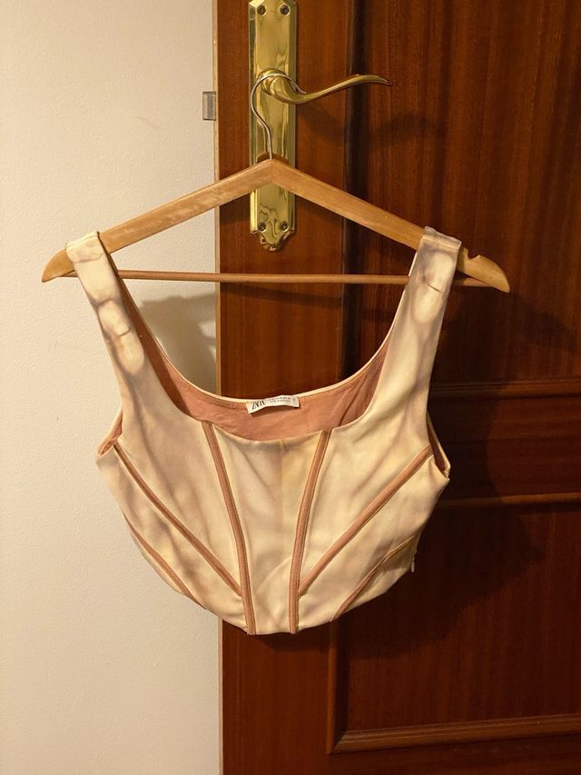 Top Corsé Zara Beige y Rosa Talla M