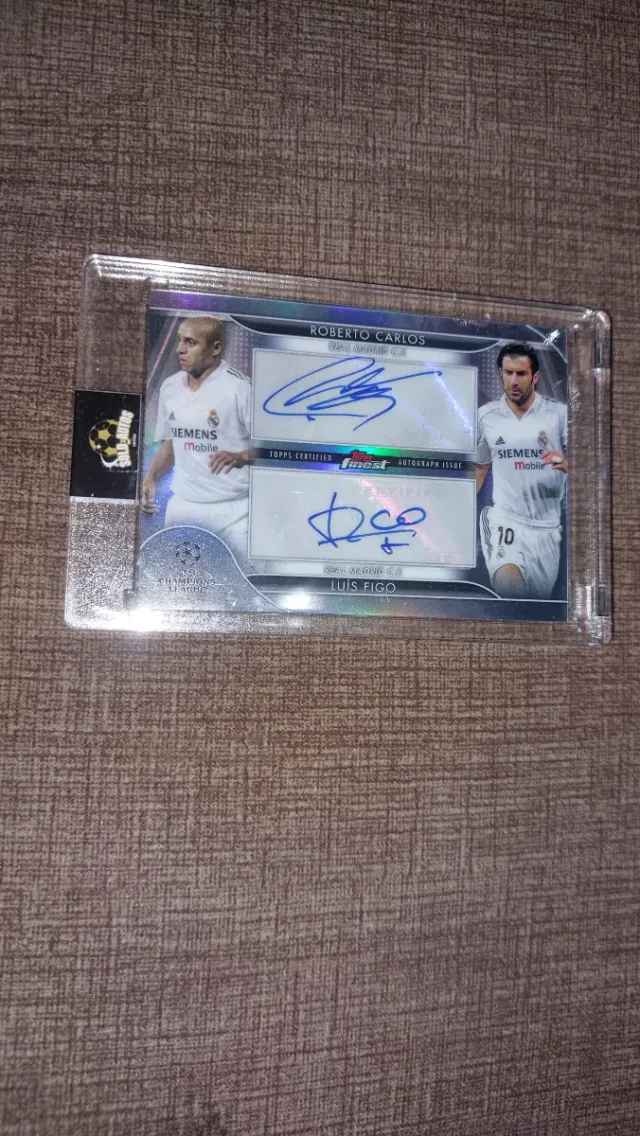 Tarjeta Fútbol Roberto Carlos y Luis Figo Firmada