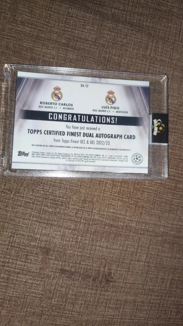 Tarjeta Fútbol Roberto Carlos y Luis Figo Firmada