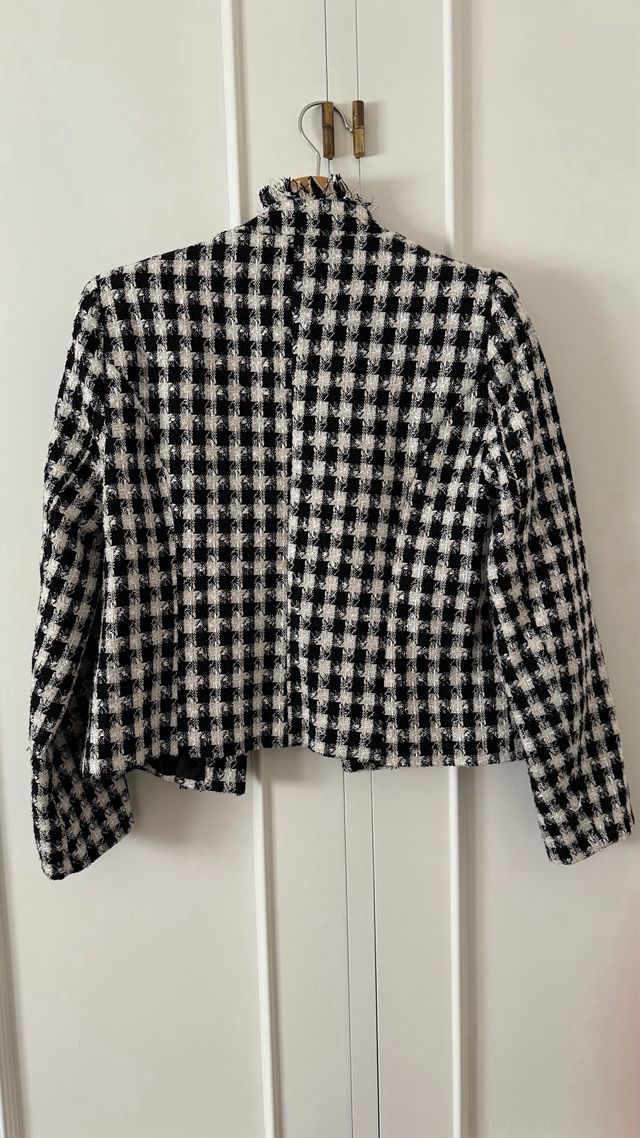 Chaqueta tweed cuadros blanco y negro