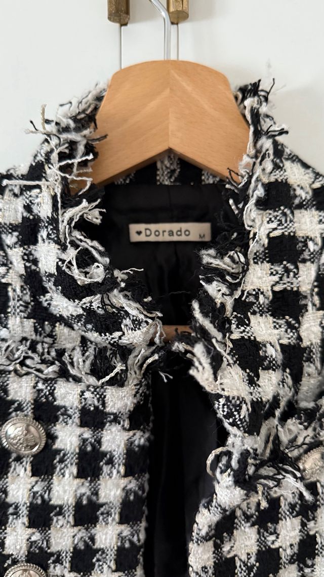 Chaqueta tweed cuadros blanco y negro