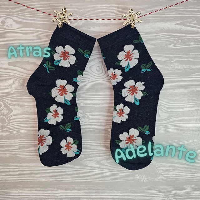 Calcetines floreados con elastico ancho x5