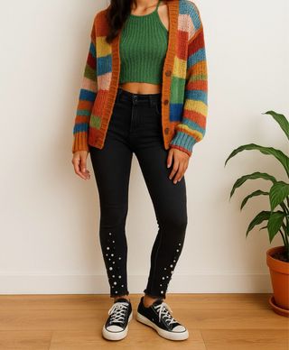 Pantalones pitillo negros con perlas