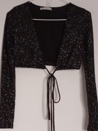 chaqueta plateada top lentejuelas negra nuevo