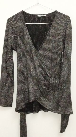 chaqueta plateada top lentejuelas negra nuevo