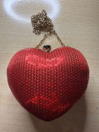 Bolso Corazón Lentejuelas Rojo Dorado