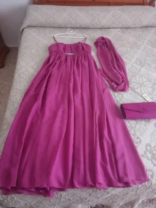 Vestido fiesta rosa fucsia con bolso
