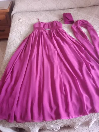 Vestido fiesta rosa fucsia con bolso