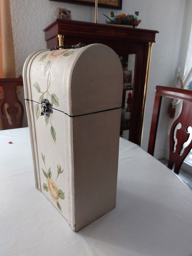 Estuche Madera Vintage Flores Pintadas