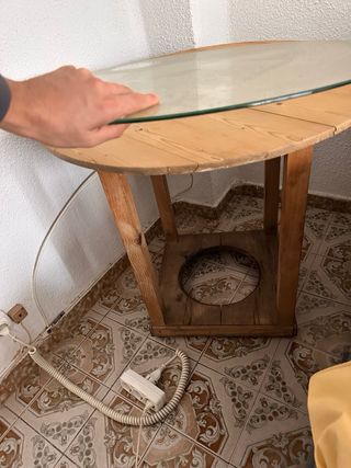Mesa camilla redonda cristal y madera