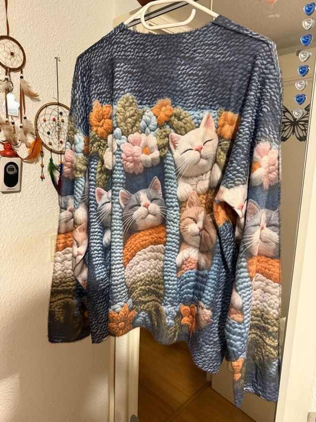 Jersey fino estampado gatos y flores