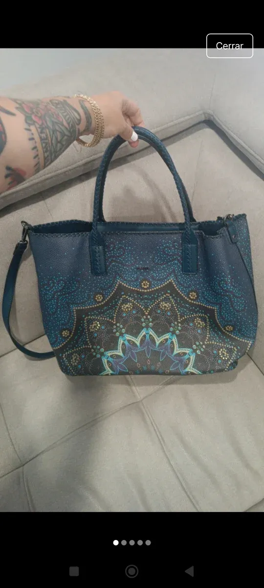Bolso shopper Desigual azul con estampado mandala