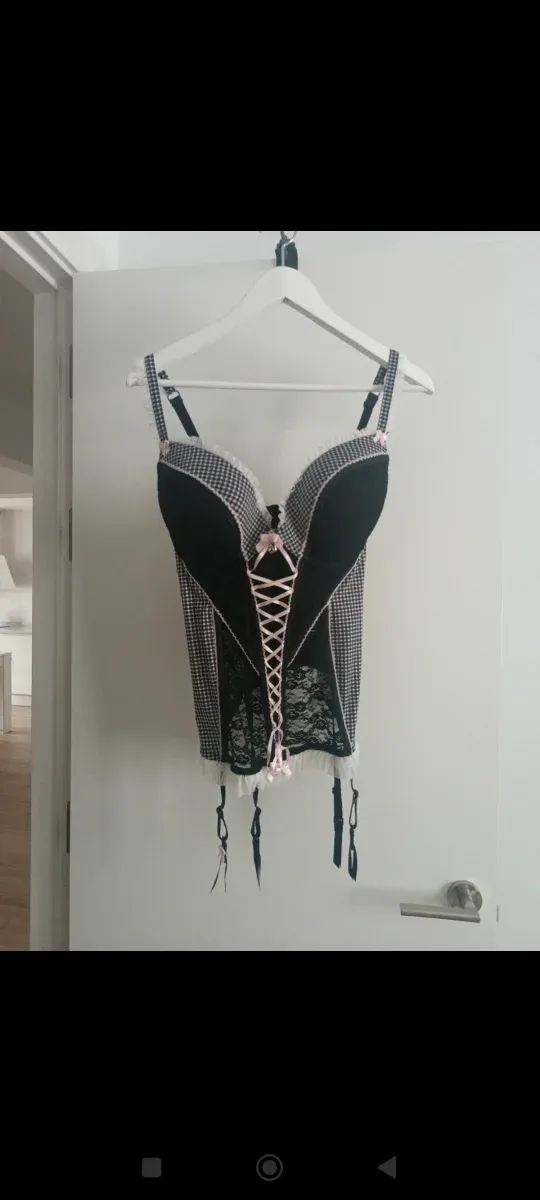 Corpiño cuadros Vichy negro y rosa