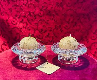 Coppia portacandele vintage vetro molato