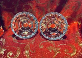 Coppia portacandele vintage vetro molato