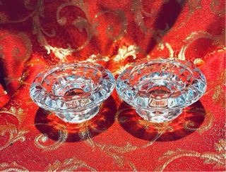 Coppia portacandele vintage vetro molato