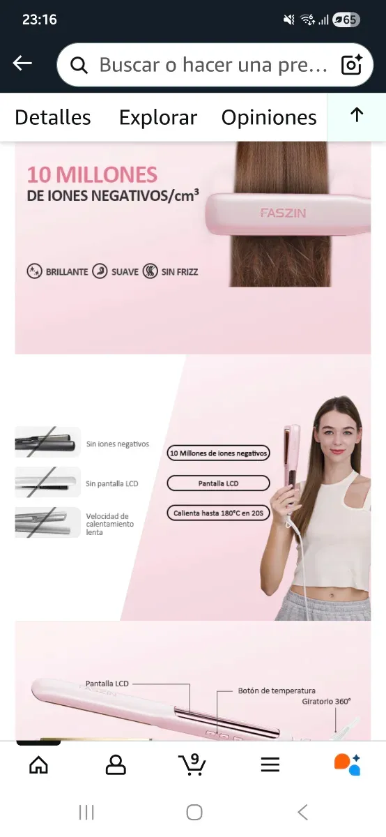 Plancha de pelo FASZIN Ionic One-Pass