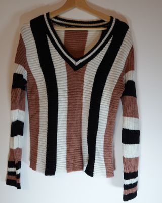 Jersey Shein rayas blanco, negro y marrón