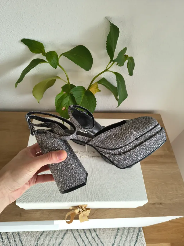 Tacones Plataforma Purpurina Plata