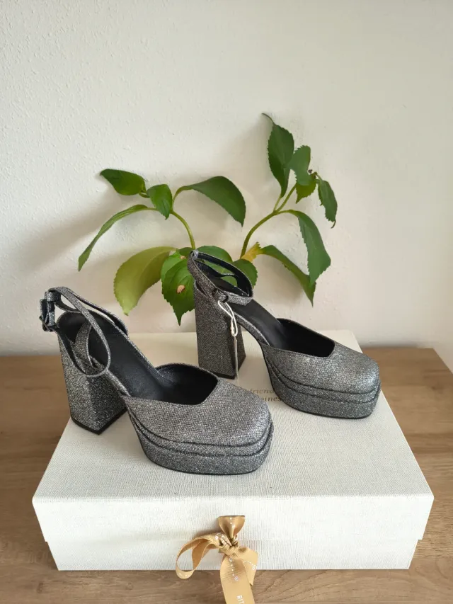 Tacones Plataforma Purpurina Plata