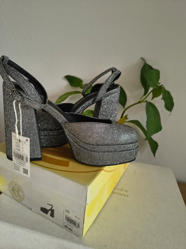 Tacones Plataforma Purpurina Plata