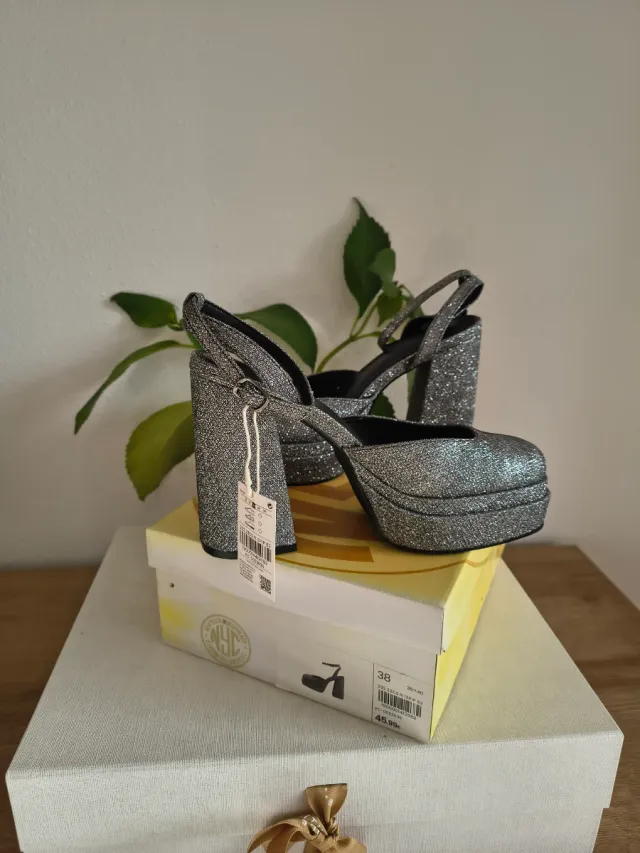 Tacones Plataforma Purpurina Plata