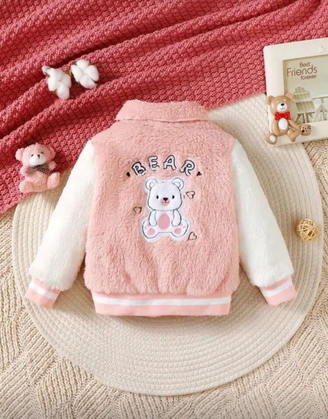 Chaqueta bebé peluche rosa y blanco
