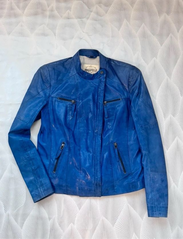 Chaqueta de cuero natural azul RING & PELLE