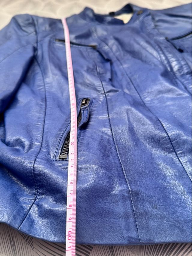 Chaqueta de cuero natural azul RING & PELLE