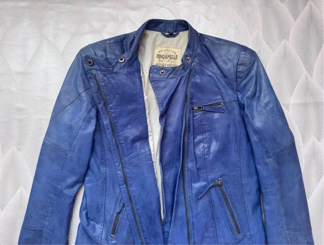 Chaqueta de cuero natural azul RING & PELLE