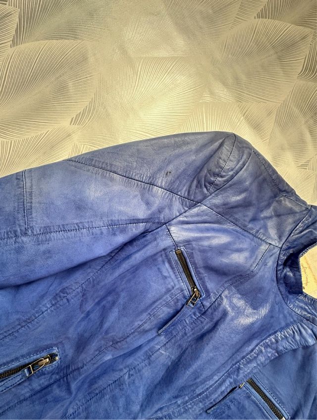 Chaqueta de cuero natural azul RING & PELLE