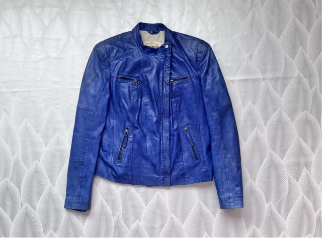 Chaqueta de cuero natural azul RING & PELLE