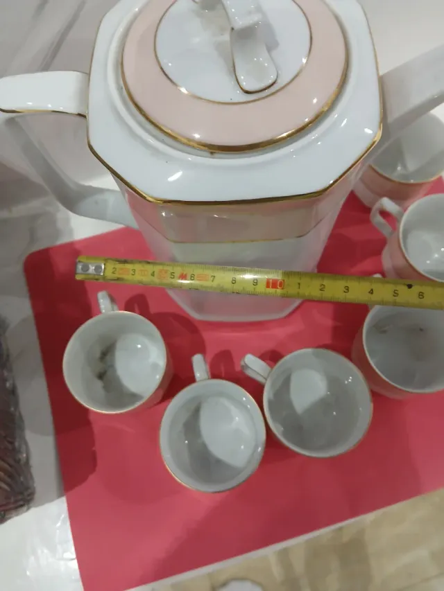 Juego café porcelana 6 tazas rosa y blanco