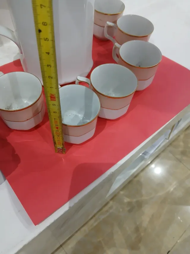 Juego café porcelana 6 tazas rosa y blanco