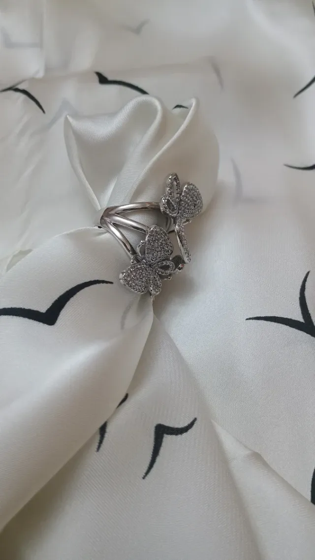 Sortija Plata Ley Lujo Mariposas Circonitas