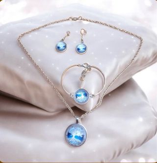 Conjunto árbol de la vida azul y plata