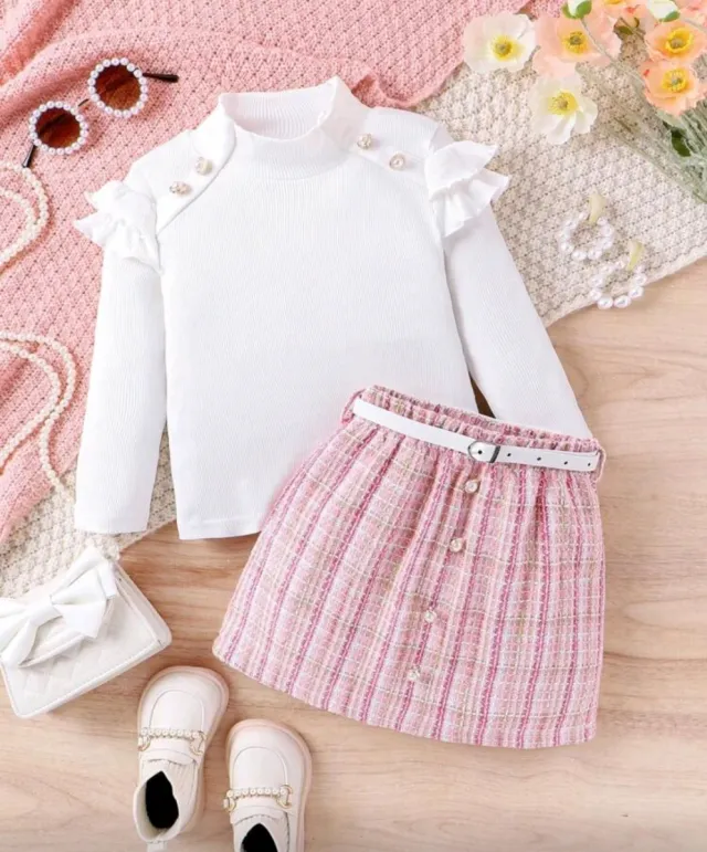 Conjunto niña blanco y rosa