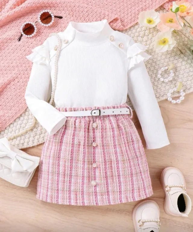 Conjunto niña blanco y rosa