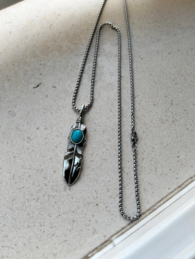 Colgante Pluma Turquesa Cadena Bohemio