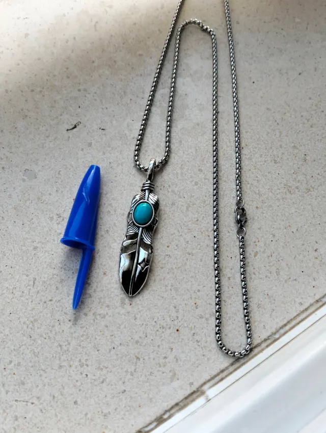 Colgante Pluma Turquesa Cadena Bohemio