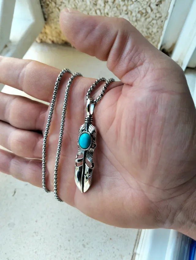 Colgante Pluma Turquesa Cadena Bohemio