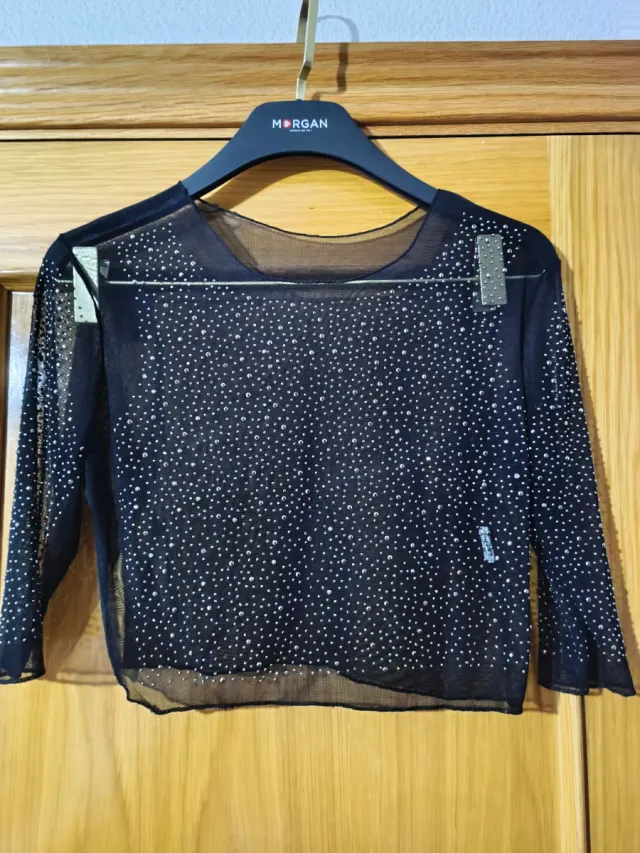 Top Malla Negro Brillante