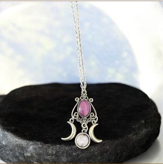 Collar Triple Luna Amatista Plata