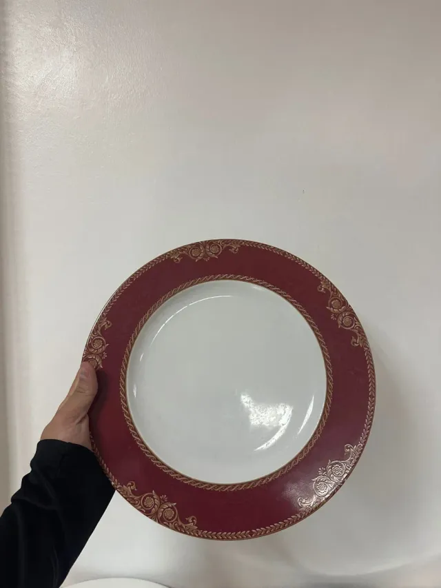 Set di 6 Piatti in Porcellana Rosso e Oro